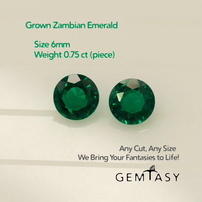 Cut stone - Emerald Zambian hydrothermal lab grown, facet Round 6mm 0.70-0.75ct