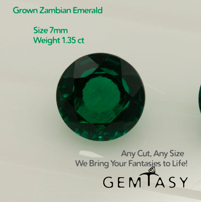 Cut stone - Emerald Zambian hydrothermal lab grown, facet Round 7mm 1.30-1.35ct