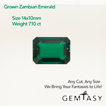 Cut stone - Emerald Zambian hydrothermal lab grown, facet Octagon 14x10mm 7.10ct