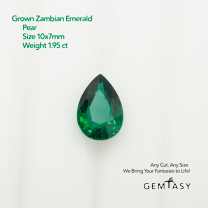 Cut stone - Emerald Zambian hydrothermal lab grown, facet Pear 10x7mm 1.70-1.95ct