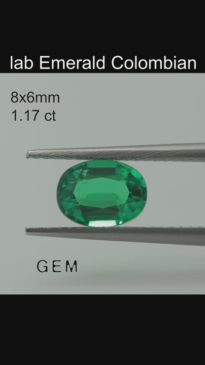 Cut stone - Emerald Colombian hydrothermal lab grown, facet Oval 8x6mm 1.10-1.20ct