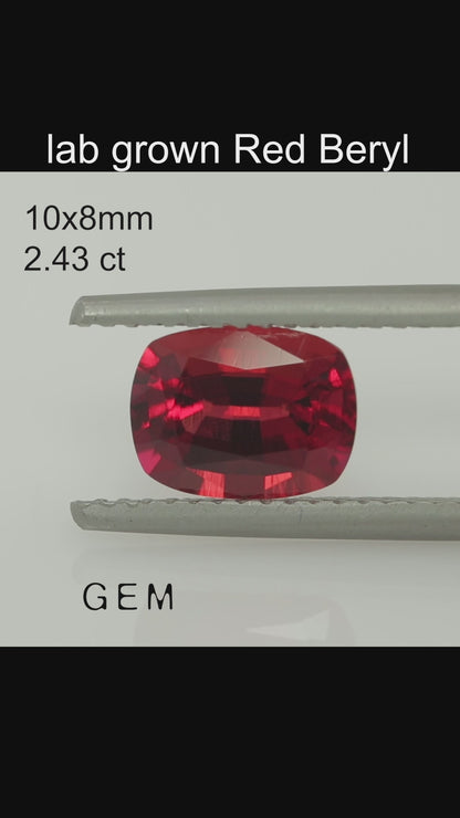 Cut stone - Red Beryl hydrothermal lab grown, facet Cushion 10x8mm 2.17-2.43ct