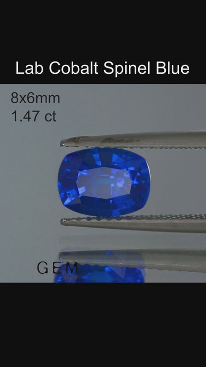 Cut stone - Cobalt Spinel Blue Czochralski (Pulled) lab grown, facet Cushion 8x6mm 1.39-1.51ct