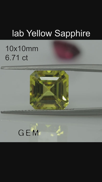 Cut stone - Sapphire Yellow Czochralski (Pulled) lab grown, facet Octagon 10x10mm 6.71ct