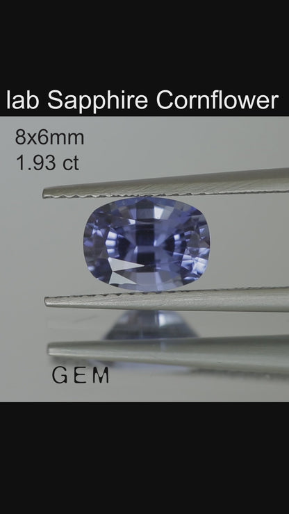 Cut stone - Sapphire Cornflower Blue Czochralski (Pulled) lab grown, facet Cushion 8x6mm 1.74-1.93ct