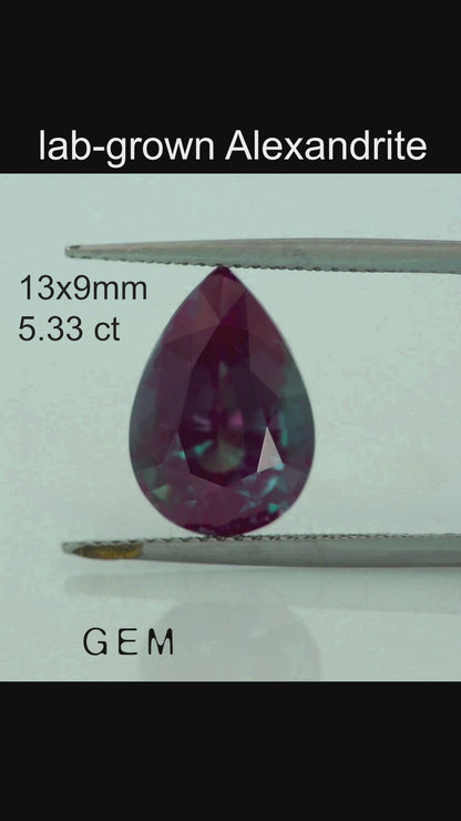 Pierre taillée - Alexandrite Czochralski (Tirée) cultivée en laboratoire, facette Poire 13x9mm 5.33ct