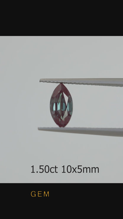 Pierre taillée - Alexandrite Czochralski (Tirée) cultivée en laboratoire, facette Marquise 10x5mm 1.50-1.55ct