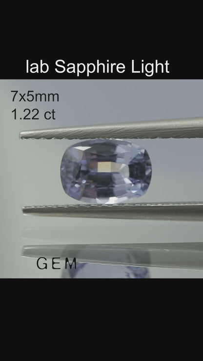 Cut stone - Sapphire Light Blue Czochralski (Pulled) lab grown, facet Cushion 7x5mm 1.06-1.25ct