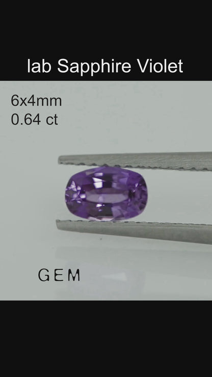 Cut stone - Sapphire Violet Czochralski (Pulled) lab grown, facet Cushion 6x4mm 0.64ct