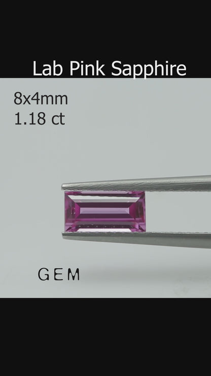 Piedra tallada - Zafiro Rosa Czochralski (Extraído) cultivado en laboratorio, facetado Baguette 8x4mm 1.18ct