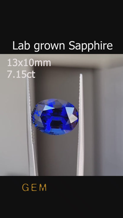 Cut stone - Sapphire Royal Blue Czochralski (Pulled) lab grown, facet Oval 13x10mm 7.15ct