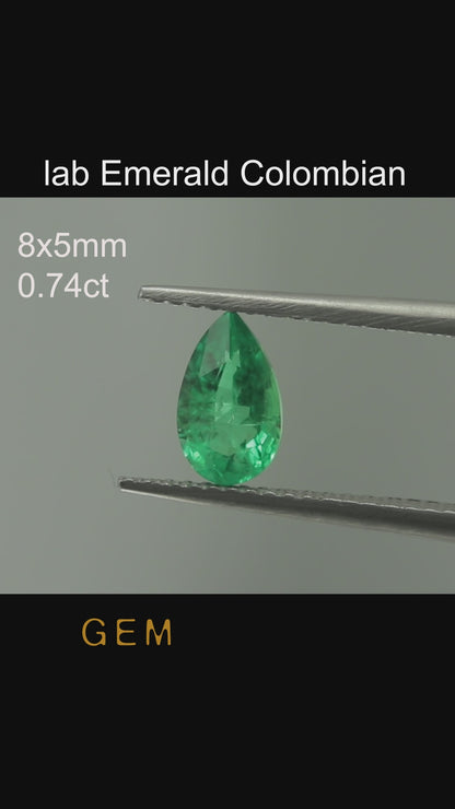 Cut stone - Emerald Colombian hydrothermal lab grown, facet Pear 8x5mm 0.65-0.74ct