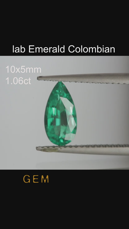 Cut stone - Emerald Colombian hydrothermal lab grown, facet Pear 10x5mm 0.97-1.06ct