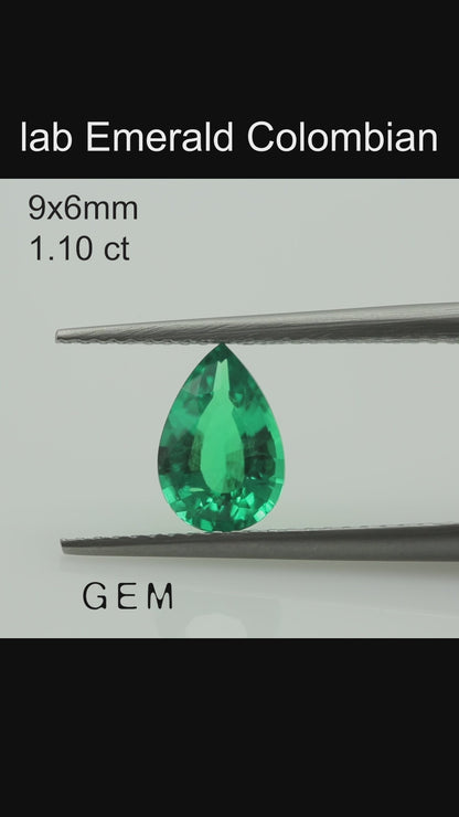 Pierre taillée - Émeraude hydrothermale colombienne cultivée en laboratoire, facette Poire 9x6mm 1.10ct