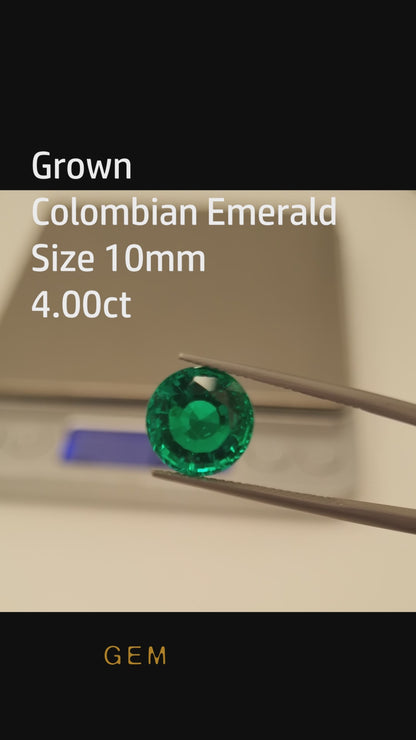 Cut stone - Emerald Colombian hydrothermal lab grown, facet Round 10mm 4.0ct