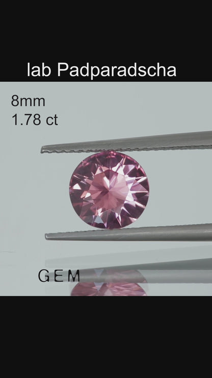 Cut stone - Sapphire Padparadscha Czochralski (Pulled) lab grown, facet Round 8mm 1.78ct