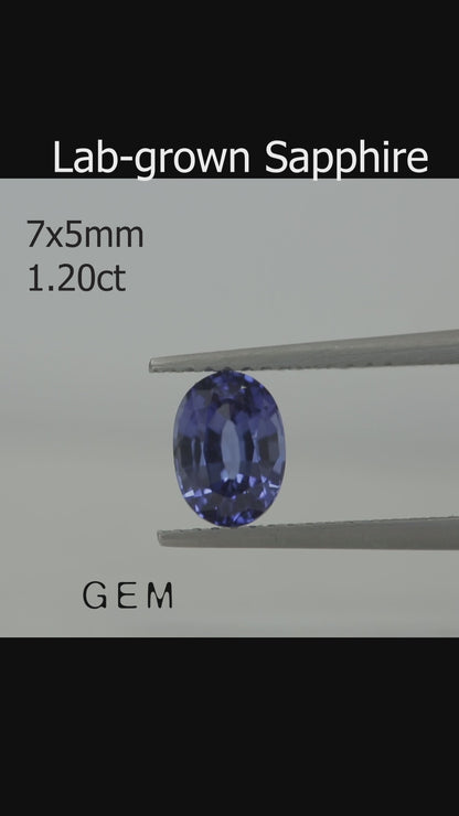 Cut stone - Sapphire Cornflower Blue Czochralski (Pulled) lab grown, facet Oval 7x5mm 1.20ct