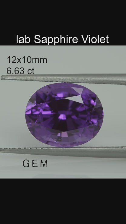 Cut stone - Sapphire Violet Czochralski (Pulled) lab grown, facet Oval 12x10mm 6.63ct