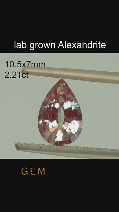 Cut stone - Alexandrite Czochralski (Pulled) lab grown, facet Pear 10.5x7mm 2.21ct