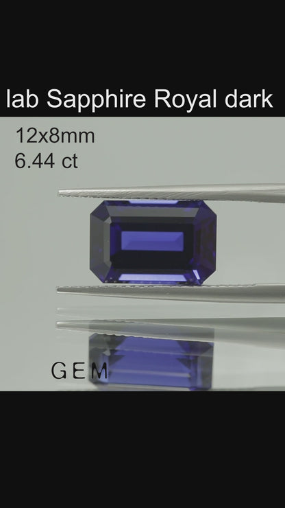 Cut stone - Sapphire Royal Blue dark Czochralski (Pulled) lab grown, facet Octagon 12x8mm 6.44ct