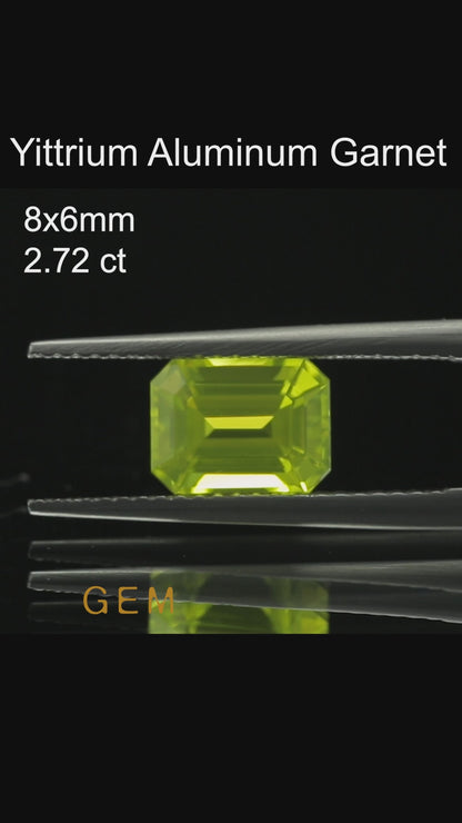 Piedra tallada - YAG Amarillo neón Czochralski (Extraído) cultivado en laboratorio, facetado Octágono 8x6mm 2,38-2,52ct