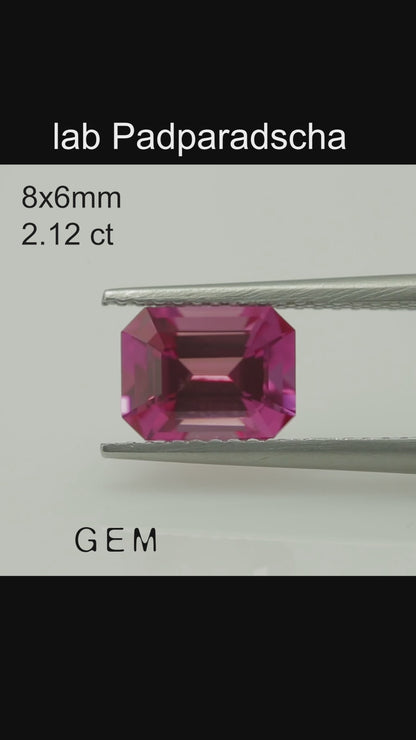 Cut stone - Sapphire Padparadscha Czochralski (Pulled) lab grown, facet Octagon 8x6mm 1.89-2.12ct