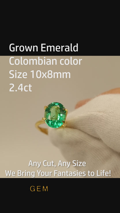 Cut stone - Emerald Colombian hydrothermal lab grown, facet Oval 10x8mm 2.4ct