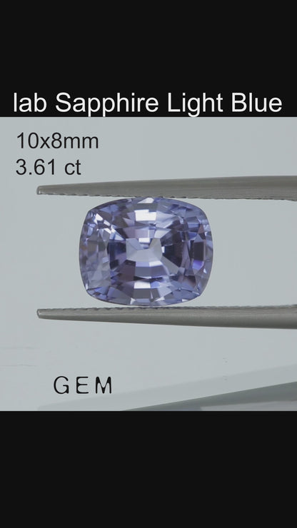 Cut stone - Sapphire Light Blue Czochralski (Pulled) lab grown, facet Cushion 10x8mm 3.61ct