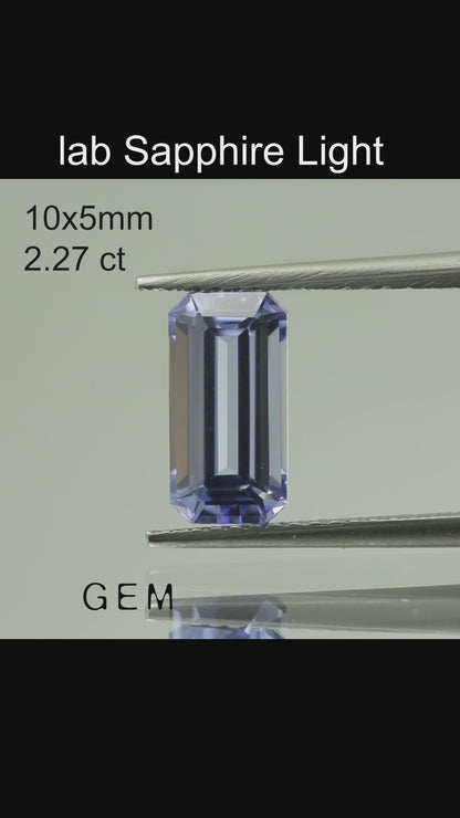 Pierre taillée - Saphir Bleu Clair Czochralski (Tiré) cultivé en laboratoire, facette Octogone 10x5mm 2,12-2,27ct