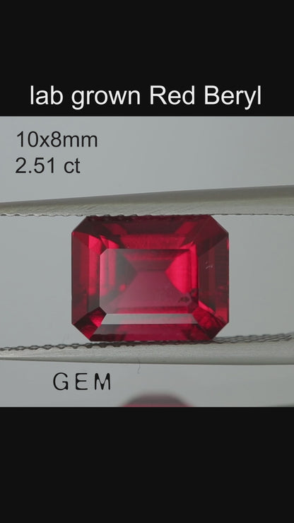 Cut stone - Red Beryl hydrothermal lab grown, facet Octagon 10x8mm 2.25-2.51ct