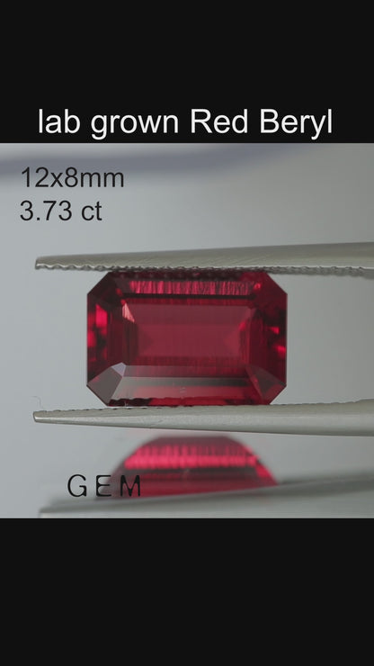 Piedra tallada - Berilo rojo en laboratorio hidrotermal colombiano, facetada Octágono 12x8mm 3,41-3,73ct