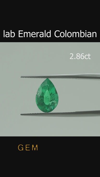 Cut stone - Emerald Colombian hydrothermal lab grown, facet Pear 12x8mm 2.86ct