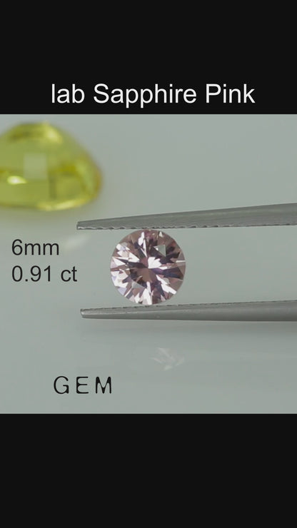 Cut stone - Sapphire Pink light Czochralski (Pulled) lab grown, facet Round 6mm 0.91ct