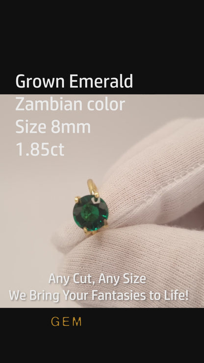 Cut stone - Emerald Zambian hydrothermal lab grown, facet Round 8mm 1.70-1.85ct