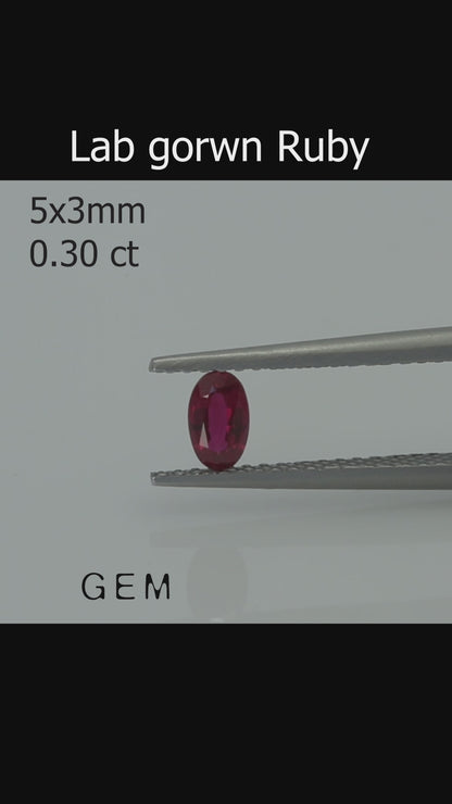 Cut stone - Ruby Pigeon blood Czochralski (Pulled) lab grown, facet Oval 5x3mm 0.29-0.30ct