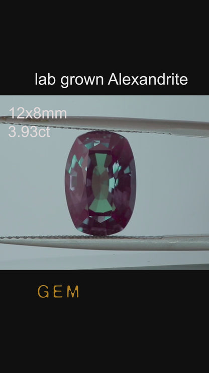 Cut stone - Alexandrite Czochralski (Pulled) lab grown, facet Cushion 12x8mm 3.78-4.02ct