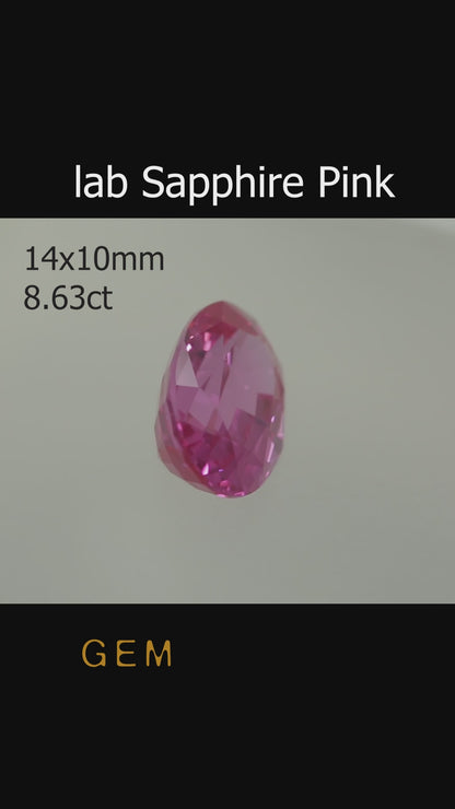 Cut stone - Sapphire Pink Czochralski (Pulled) lab grown, facet Oval 14x10mm 8.63ct