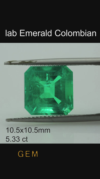 Cut stone - Emerald Colombian hydrothermal lab grown, facet Octagon 10.5x10.5mm 4.73ct