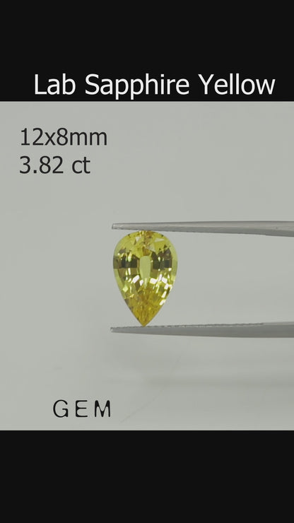 Cut stone - Sapphire Yellow Czochralski (Pulled) lab grown, facet Pear 12x8mm 3.82ct