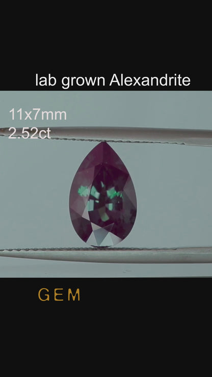 Pierre taillée - Alexandrite Czochralski (Tirée) cultivée en laboratoire, facette Poire 11x7mm 2,31-2,64ct