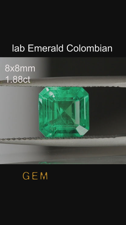 Piedra tallada - Esmeralda cultivada en laboratorio hidrotermal colombiano, faceta Octágono 8x8mm 1,88ct