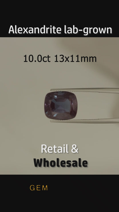 Cut stone - Alexandrite Czochralski (Pulled) lab grown, facet Cushion 13x11mm 10ct