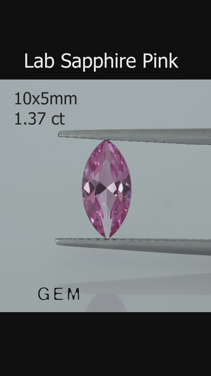 Cut stone - Sapphire Pink Czochralski (Pulled) lab grown, facet Marquise 10x5mm 1.37ct