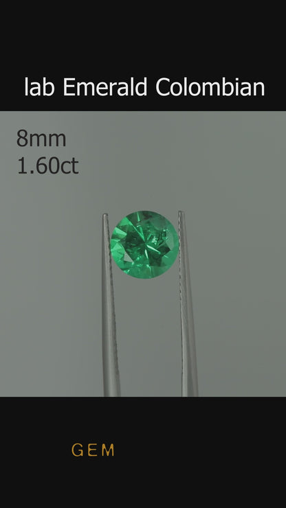 Cut stone - Emerald Colombian hydrothermal lab grown, facet Round 8mm 1.60-1.70ct