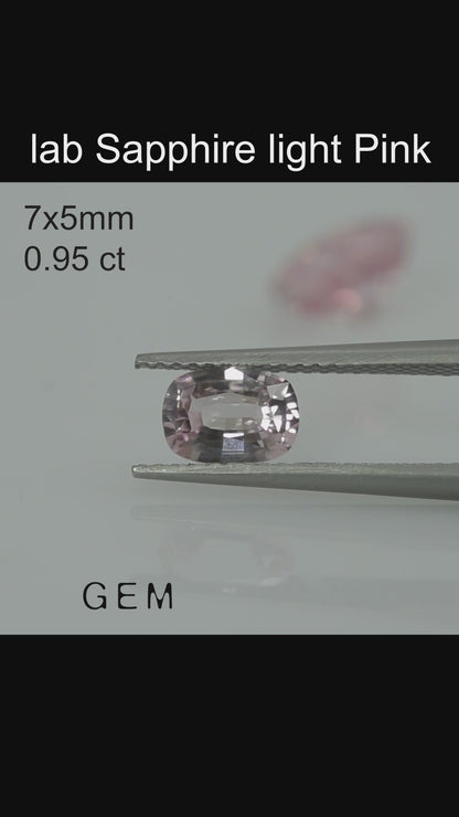 Cut stone - Sapphire Pink light Czochralski (Pulled) lab grown, facet Cushion 7x5mm 0.95ct