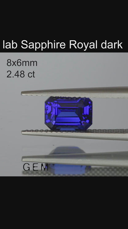 Cut stone - Sapphire Royal Blue dark Czochralski (Pulled) lab grown, facet Octagon 8x6mm 2.15-2.48ct