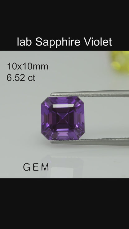 Cut stone - Sapphire Violet Czochralski (Pulled) lab grown, facet Octagon 10x10mm 6.52ct