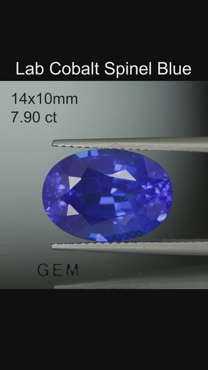 Cut stone - Cobalt Spinel Blue Czochralski (Pulled) lab grown, facet Oval 14x10mm 7.90ct