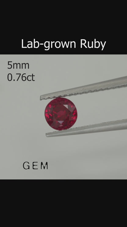 Cut stone - Ruby Pigeon blood Czochralski (Pulled) lab grown, facet Round 5mm 0.75-0.76ct