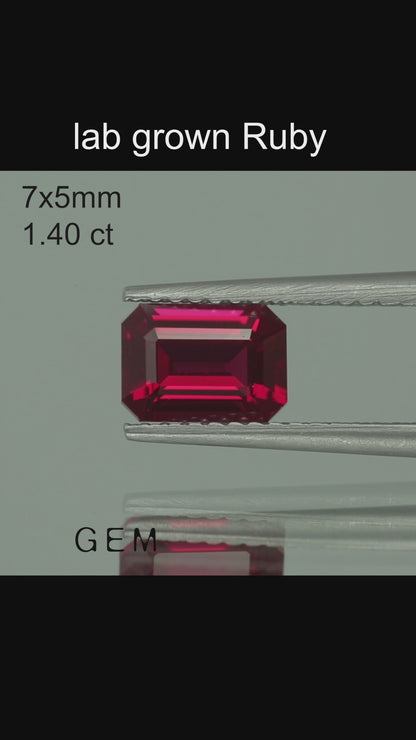 Cut stone - Ruby Pigeon blood Czochralski (Pulled) lab grown, facet Octagon 7x5mm 1.09-1.40ct